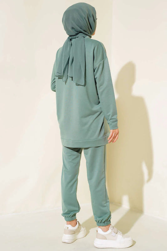 Set a due pezzi con base con dettaglio emblema- verde chiaro