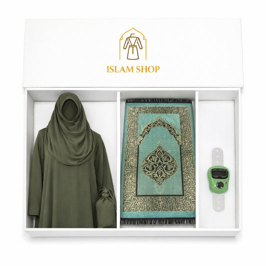 Box Ramadan - (Tappeto da preghiera - Zikirmatik- Set preghiera -Verde