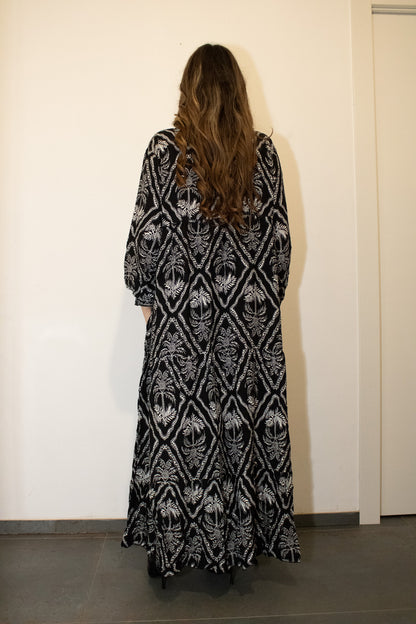 Abaya Casual Floreale -Nero