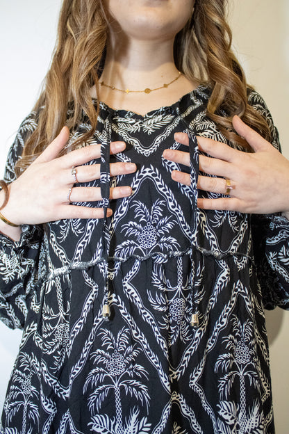 Abaya Casual Floreale -Nero