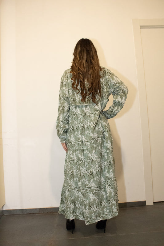 Abaya Casual Floreale -Verde Salvia