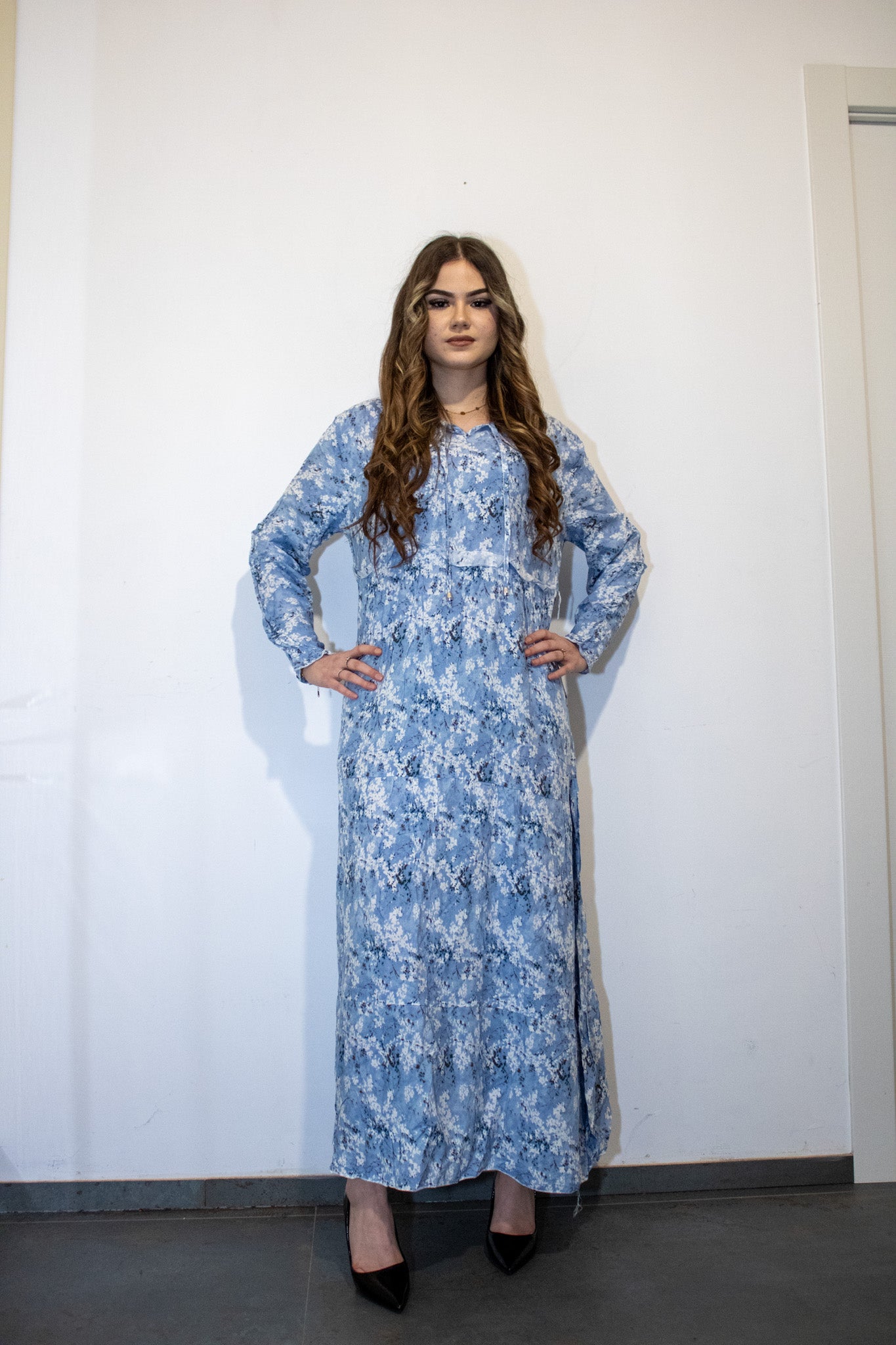 Abaya Casual Floreale -Azzurro