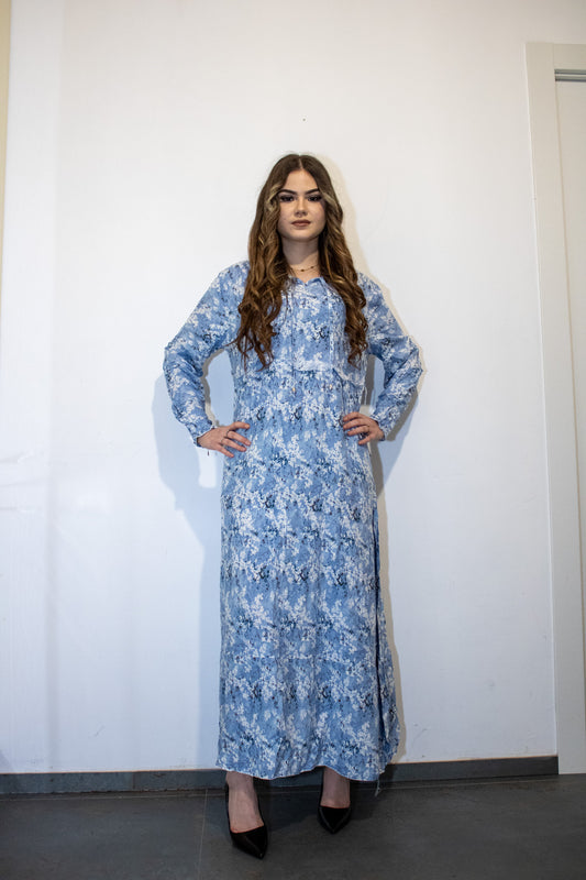 Abaya Casual Floreale -Azzurro