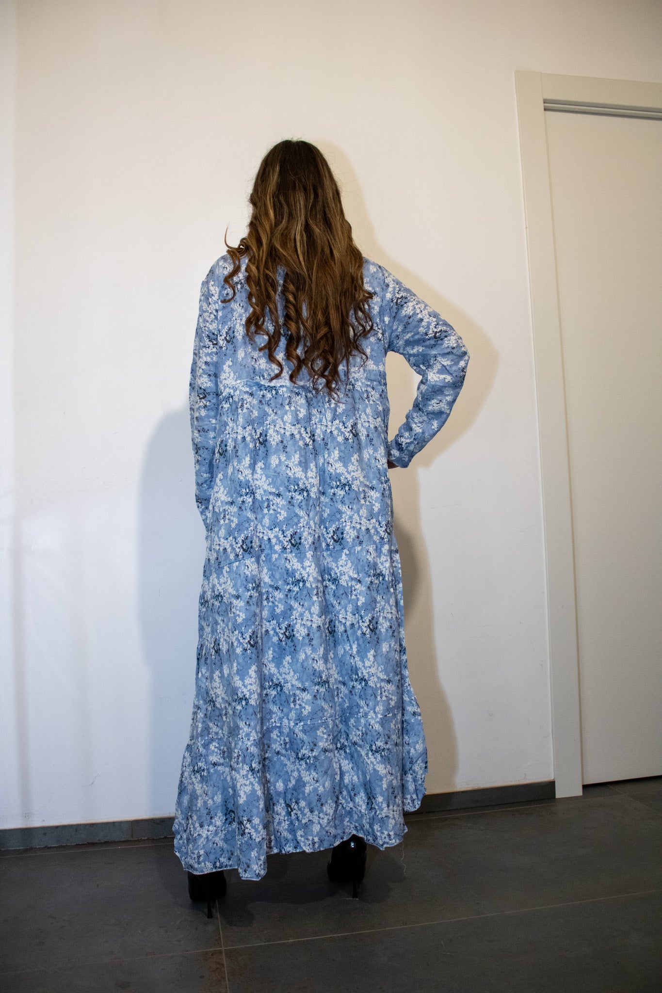 Abaya Casual Floreale -Azzurro
