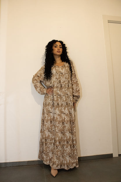 Abaya Casual Floreale -Beige