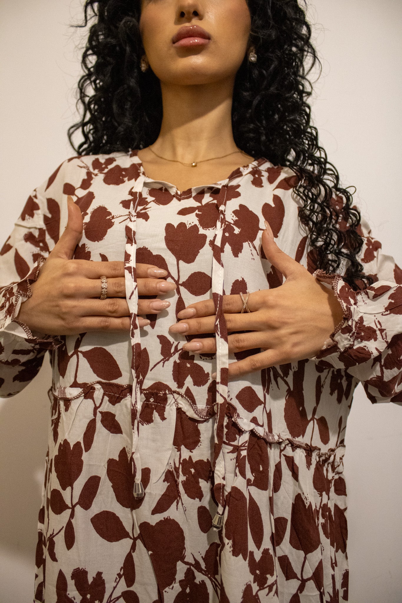 Abaya Casual Floreale -Panna