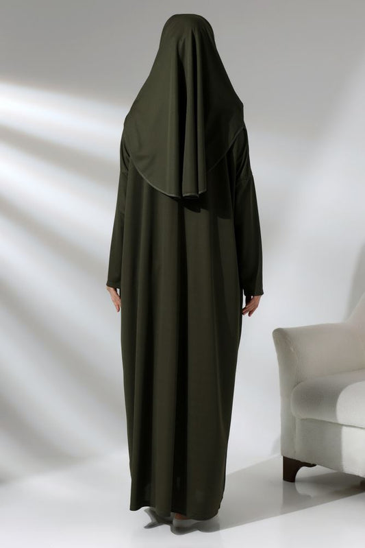 Abito da preghiera con borsa, pratico, foulard -khaki