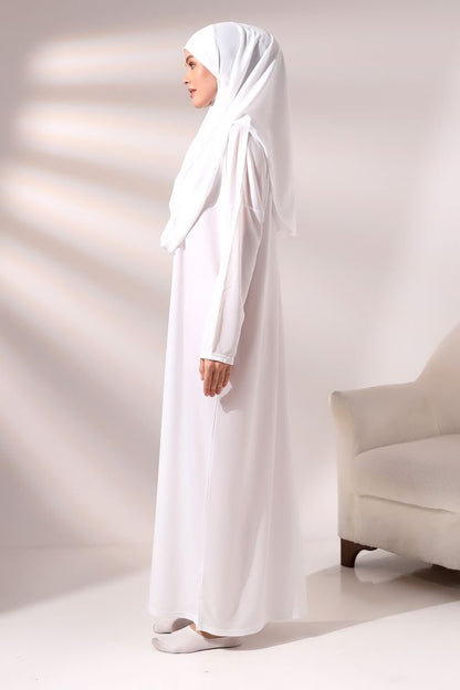 Abito da preghiera con borsa, pratico, foulard -bianco