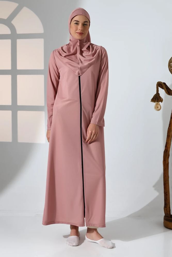Abito da preghiera rosa da donna, monopezzo, autocoprente, con cerniera