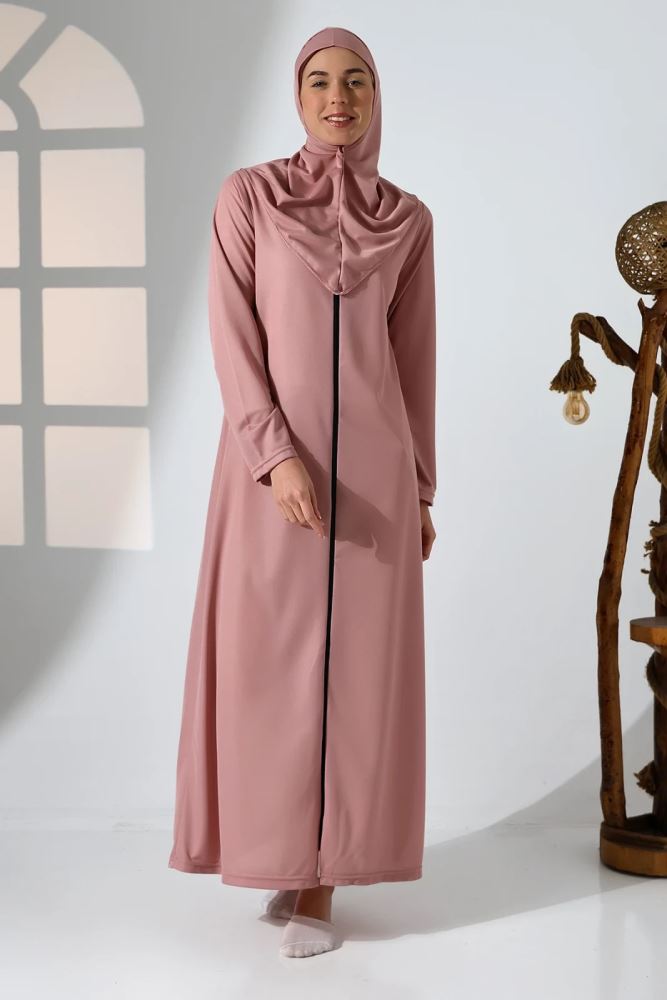 Abito da preghiera rosa da donna, monopezzo, autocoprente, con cerniera