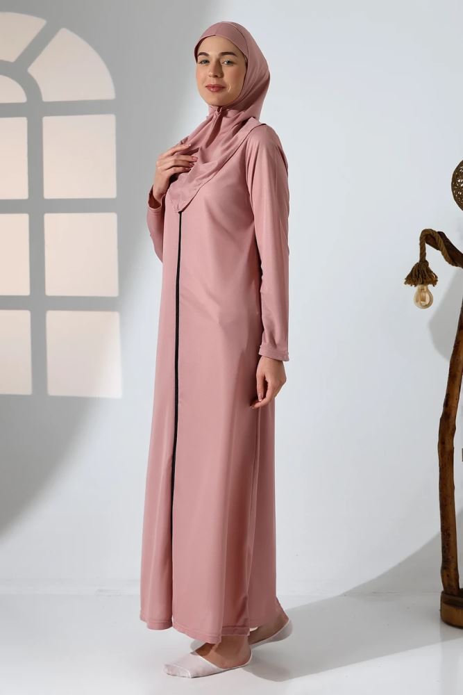 Abito da preghiera rosa da donna, monopezzo, autocoprente, con cerniera