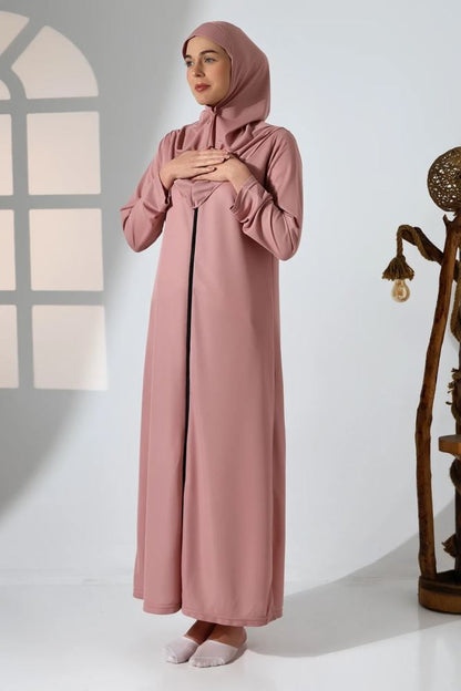 Abito da preghiera rosa da donna, monopezzo, autocoprente, con cerniera