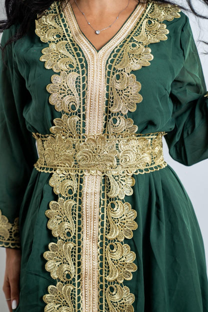 Caftan -Verde con ricami oro