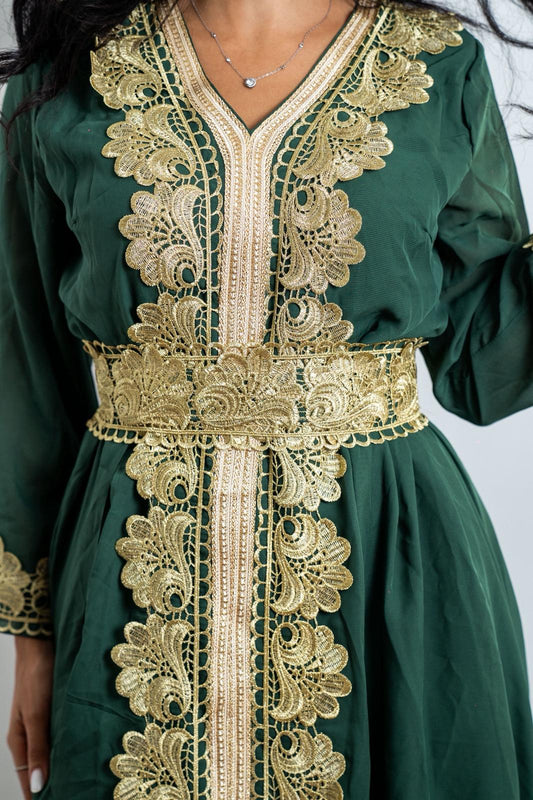 Caftan -Verde con ricami oro