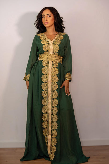 Caftan -Verde con ricami oro