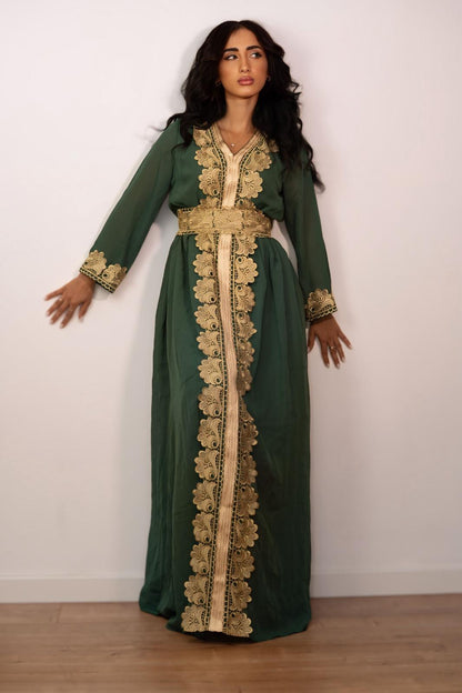 Caftan -Verde con ricami oro