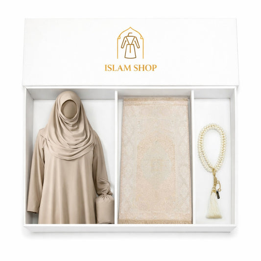 Box Ramadan - (Tappeto da preghiera - Tasbih - Set preghiera - Beige)