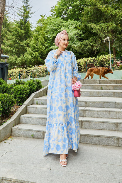 Abaya hijab in modal con motivo batik blu