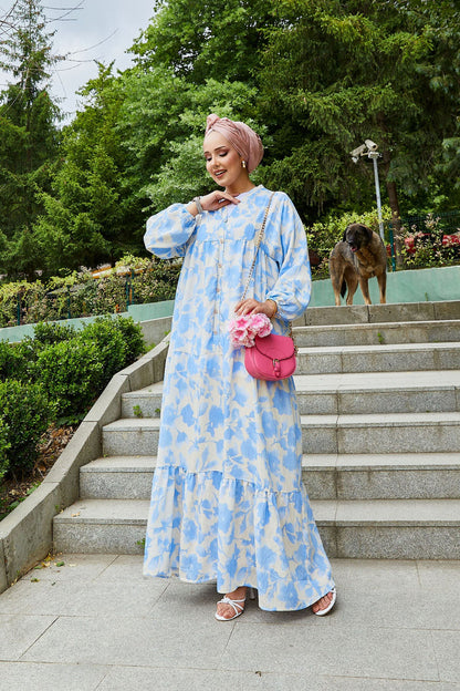 Abaya hijab in modal con motivo batik blu