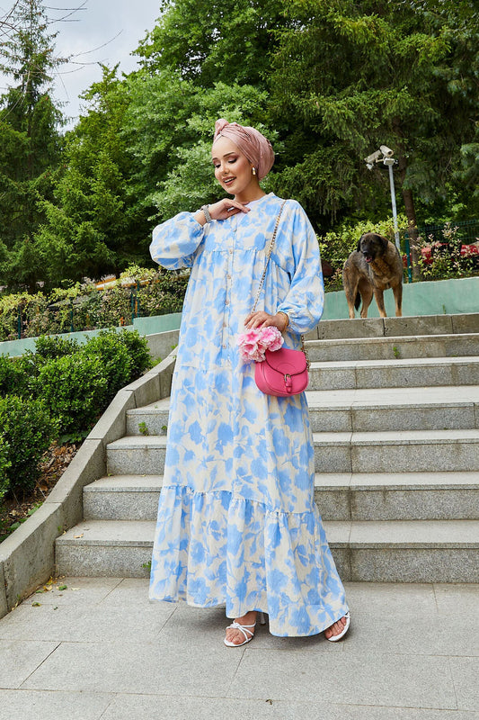 Abaya hijab in modal con motivo batik blu