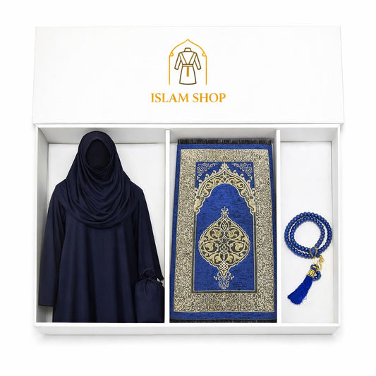 Box Ramadan - (Tappeto da preghiera - Tasbih - Set preghiera - Blu Navy)