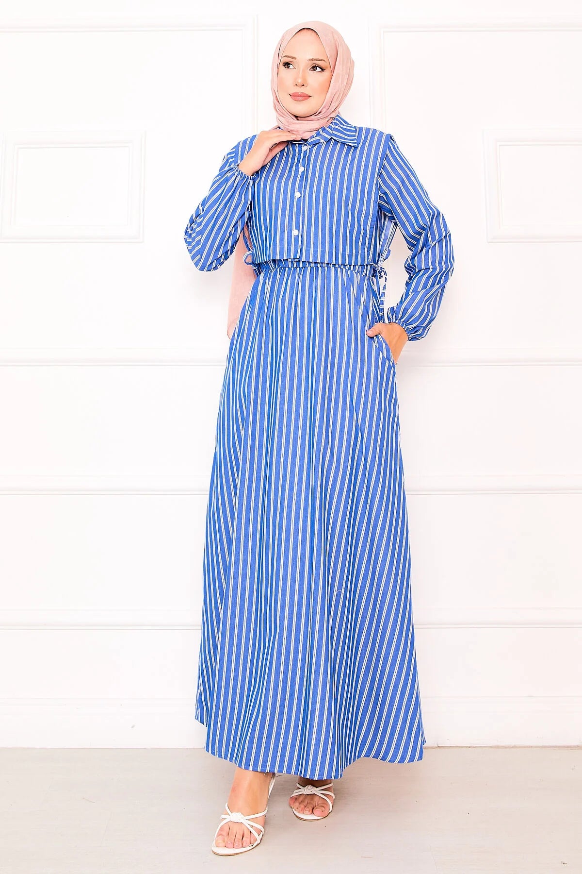 Abaya hijab a righe Bolero in Saxe