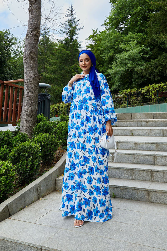 Abaya hijab con colletto a camicia e motivo modal Saxe