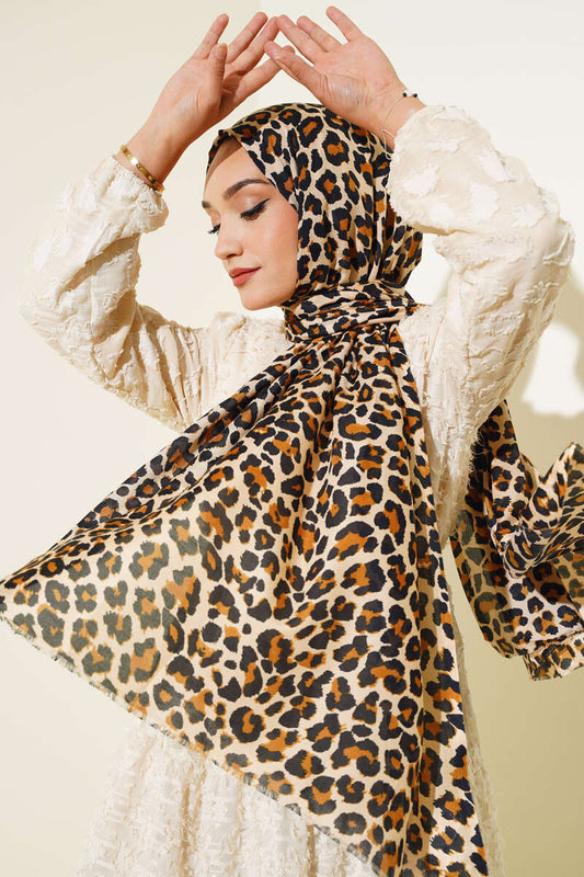 Hijab con motivo leopardato Cammello