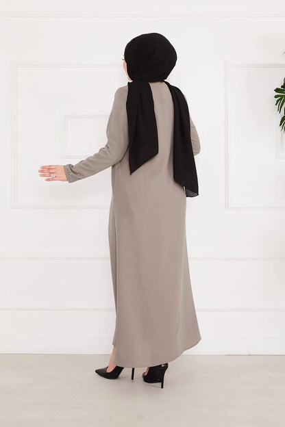 Abaya grigia con Dettagli in Pietra Beige