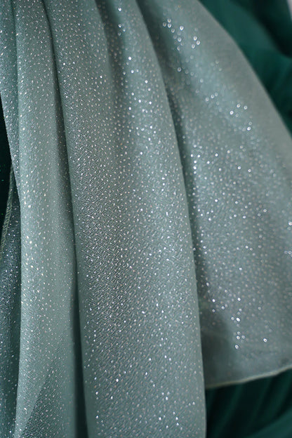 Hijab per abito da sera verde acqua argentato