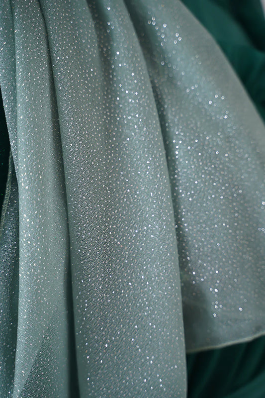 Hijab per abito da sera verde acqua argentato