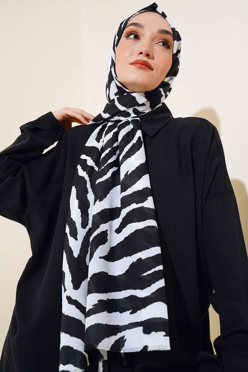 Hijab in cotone con motivo zebrato Nero Bianco