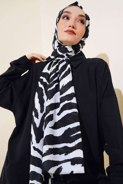 Hijab in cotone con motivo zebrato Nero Bianco