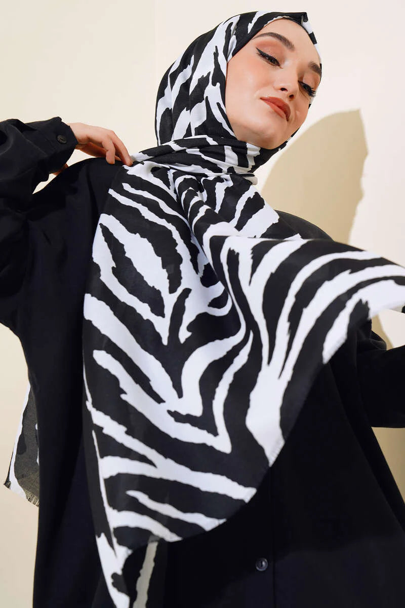 Hijab in cotone con motivo zebrato Nero Bianco