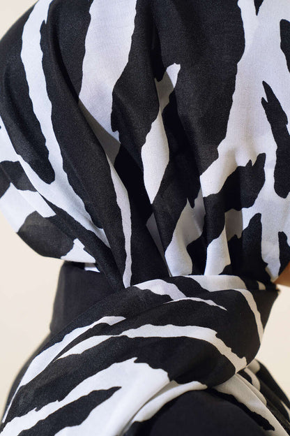 Hijab in cotone con motivo zebrato Nero Bianco